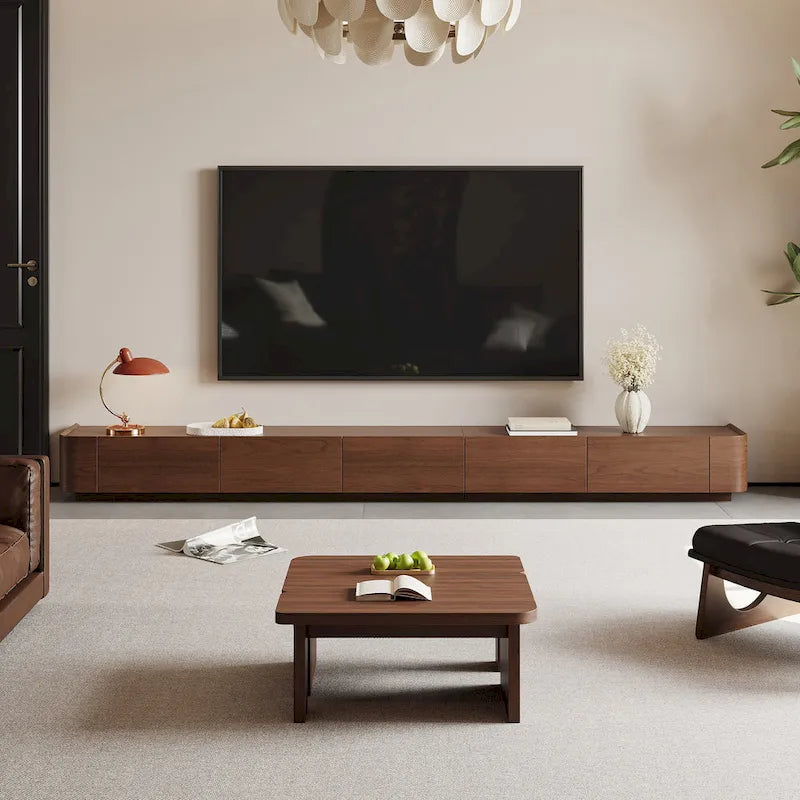 Mobile porta TV moderno in stile mid-century, con 4-6 cassetti, in legno massello marrone