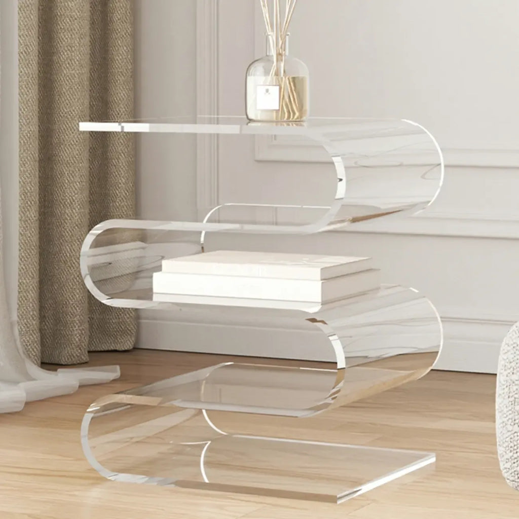 Table d’appoint contemporaine en acrylique en forme de S avec rangement