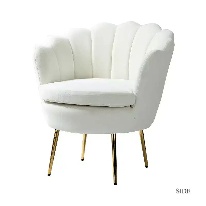 Fauteuil tonneau confortable avec pieds en métal doré, fauteuil d’appoint pour le salon