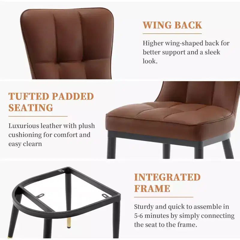 Bekrvio eetkamerstoelen set van 6, moderne gestoffeerde zitting van imitatieleer met hoge rugleuning, metalen poten, keukenstoelen zonder armleuningen voor woon- en eetkamer