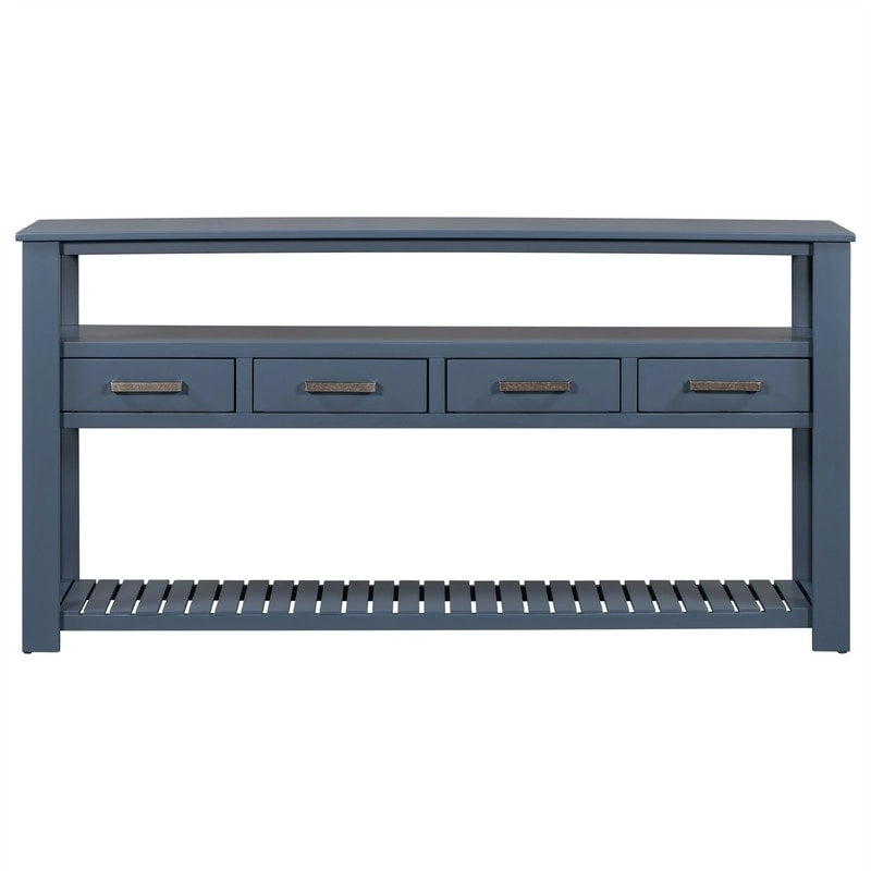 Longue table console pour entrée et canapé avec tiroirs, table console de style rustique en bois avec 4 tiroirs et 2 étagères