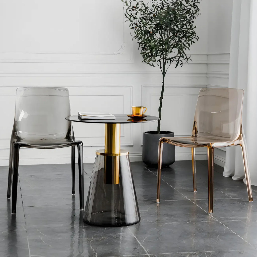 Chaise de salle à manger ambre en acrylique, sans accoudoirs et à dossier bas