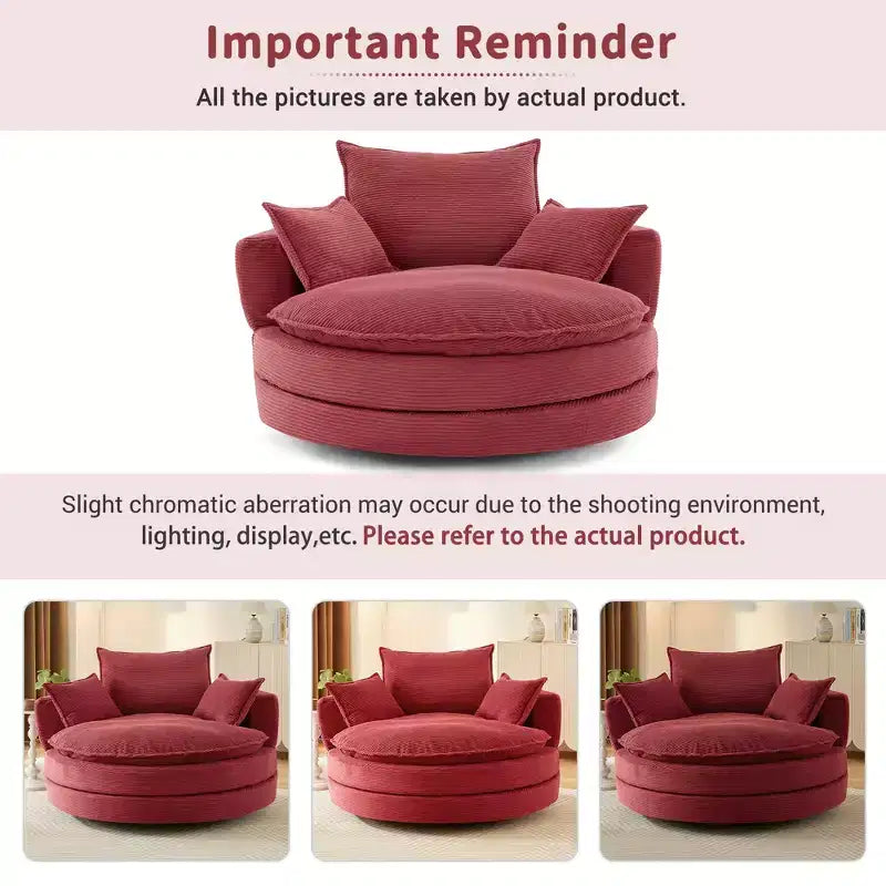 Fauteuil d’appoint pivotant à 360°, fauteuil tonneau rond pivotant avec coussin pour le salon