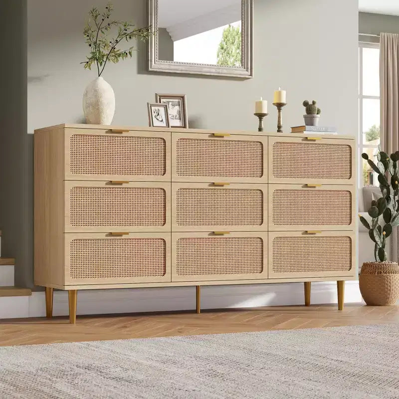 Rattan-Kommode für das Schlafzimmer, geräumige Schubladenschränke für den Kleiderschrank, geeignet für Wohnzimmer, Flur und Kinderzimmer.