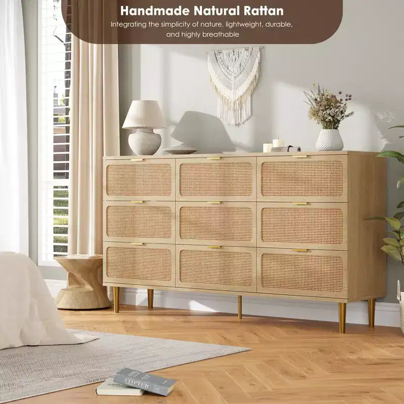 Rattan-Kommode für das Schlafzimmer, geräumige Schubladenschränke für den Kleiderschrank, geeignet für Wohnzimmer, Flur und Kinderzimmer.