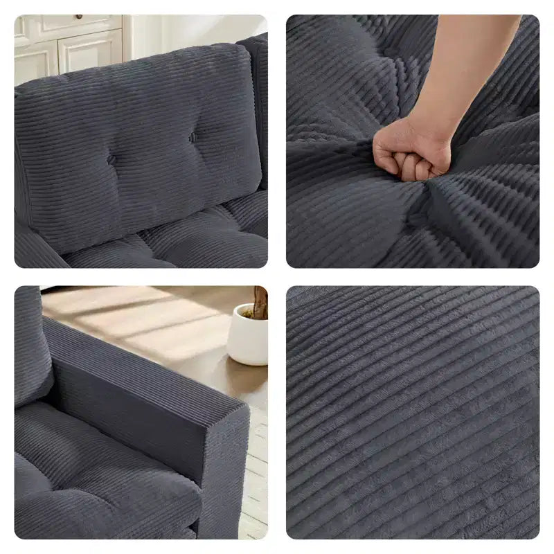 Canapé-lit futon convertible 2-en-1 Mjkone de 71', en tissu côtelé, pliable et capitonné avec boutons, canapé-lit deux places gain de place