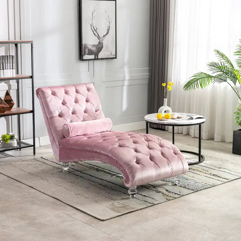 Gepolsterte Samt-Chaiselongue mit Knopfheftung, Liegefunktion, Kissen und Acrylfüßen