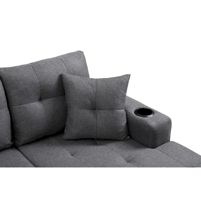 Canapé modulaire pour salon avec méridienne en forme de L et porte-gobelet