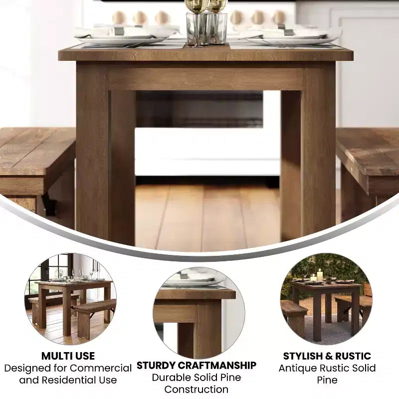 Tavolo da pranzo rettangolare in pino massello stile farmhouse Flash Furniture, 46 x 30