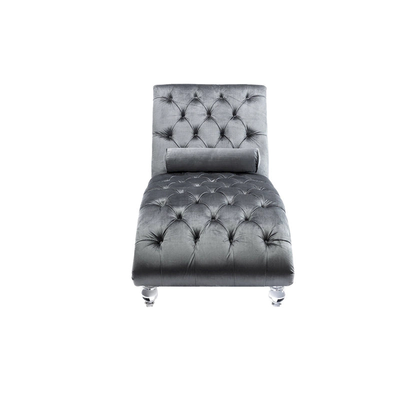 Gepolsterte Samt-Chaiselongue mit Knopfheftung, Liegefunktion, Kissen und Acrylfüßen