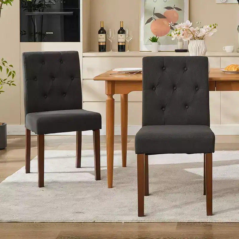 Set van 6 / 4 Parsons-eetkamerstoelen met knoopstiksels - gestoffeerde keukenstoelen van stof met houten poten en gevoerde zittingen - meubels voor woonkamer en keuken