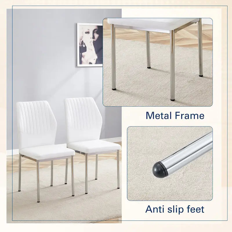 Ensemble de 6 chaises simples et élégantes, chaises de salle à manger en PU haute résilience avec pieds en métal argenté, chaises d'appoint sans accoudoirs pour la cuisine