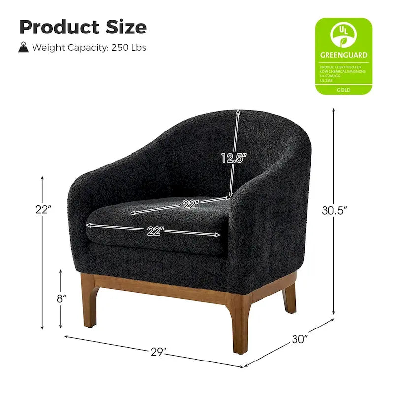 Fauteuil d’appoint moderne en tissu bouclé Augus avec pieds en bois massif par HULALA HOME