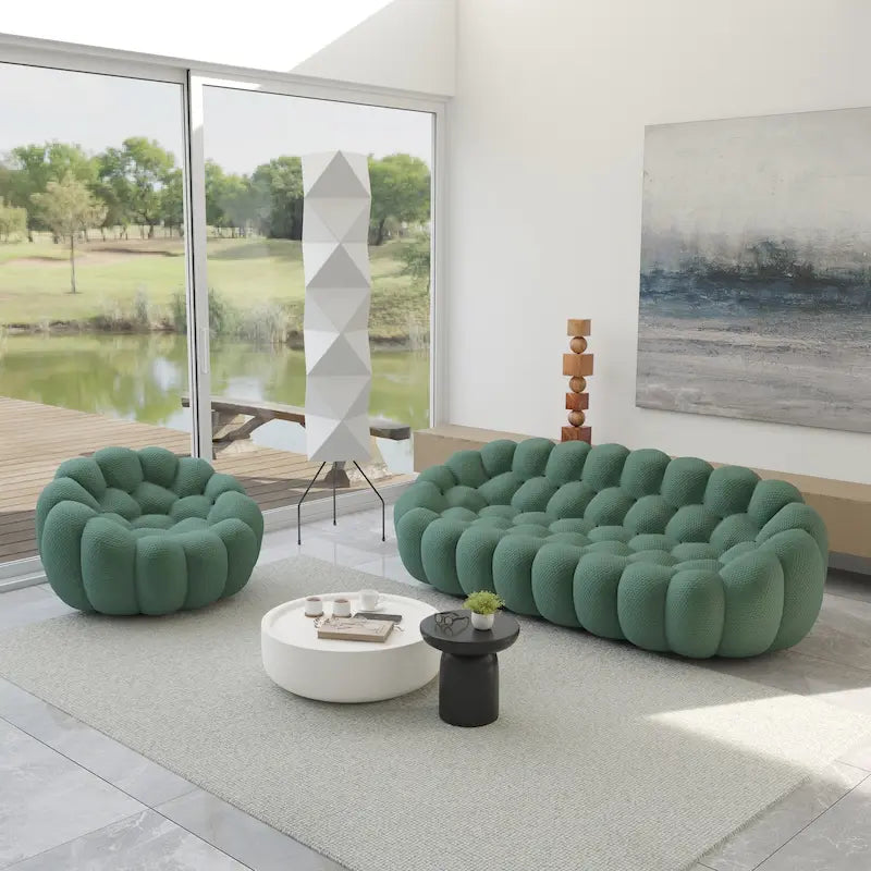Canapé bulle 3 places et fauteuil bulle en tissu matelassé alvéolé 3D, lot de 2, pour salon
