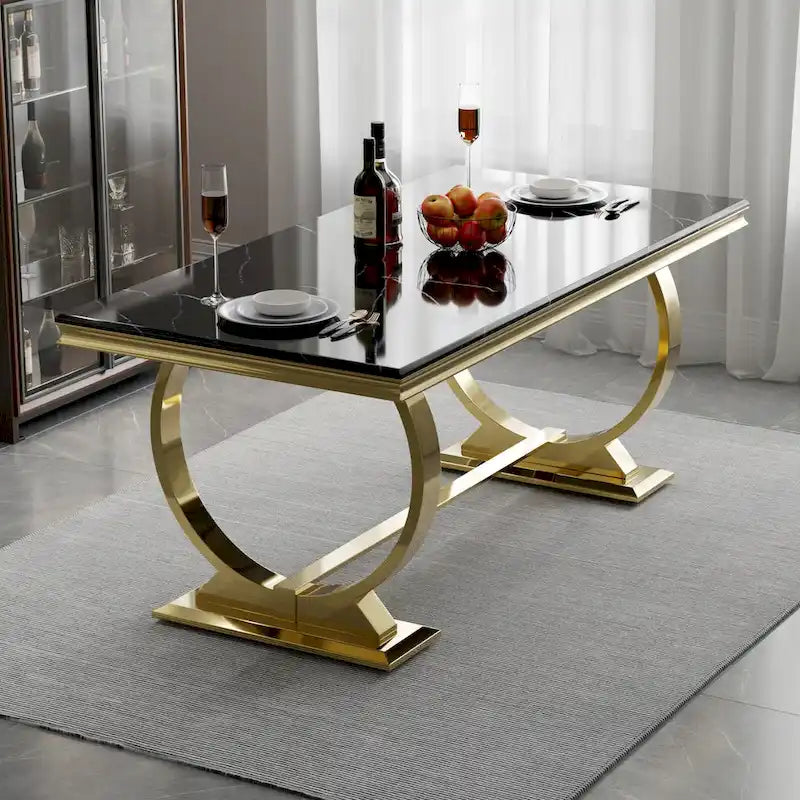 Tavolo da pranzo di lusso con base circolare in metallo lucido - 72 Inch