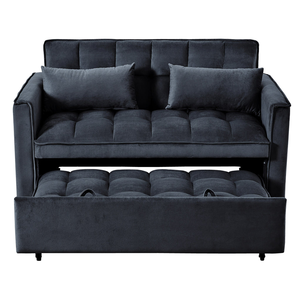 Modernes Ausziehsofa mit Schlaffunktion, 3-in-1-Schlafsofa mit verstellbarer Rückenlehne, Samt-Zweisitzer, Kissen und Seitentaschen