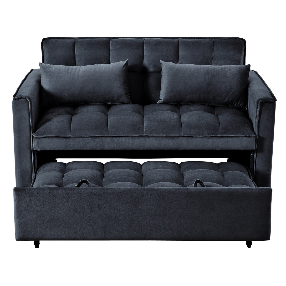 Modernes Ausziehsofa mit Schlaffunktion, 3-in-1-Schlafsofa mit verstellbarer Rückenlehne, Samt-Zweisitzer, Kissen und Seitentaschen