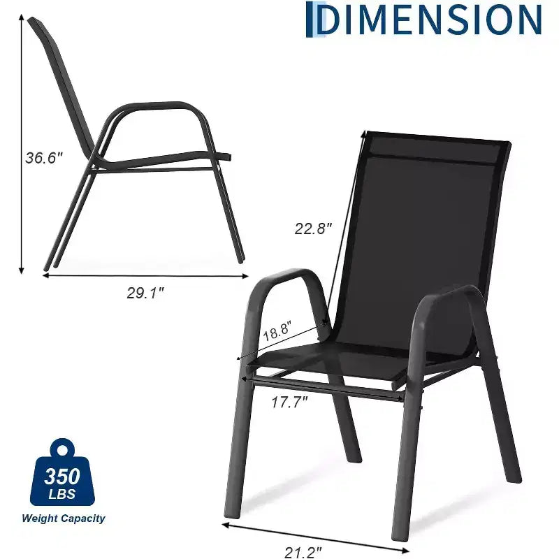 Chaises de patio, lot de 4/6 chaises de repas d’extérieur empilables et légères en textilène, toutes saisons, avec accoudoirs, pour la cour et le bord de la piscine