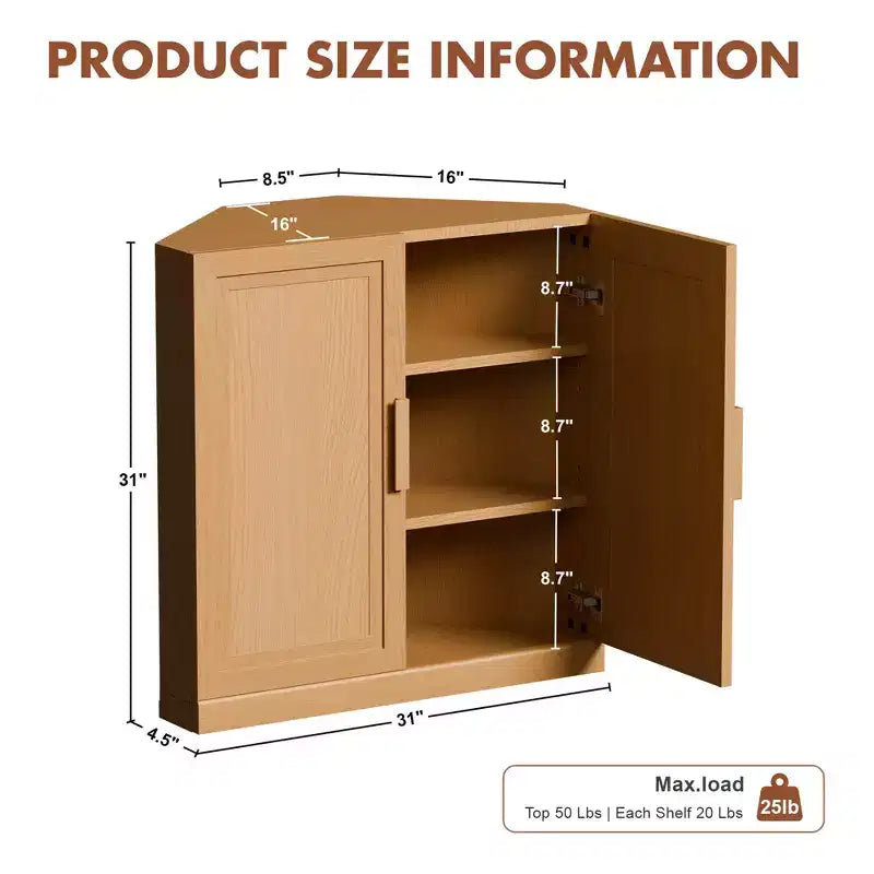 Dovelina hoekvitrinekast met verstelbare planken, dressoir, buffetkast, wijnkast, keuken- en eetkamerkast met houten deuren - 31H x 31W, 36H x 31W