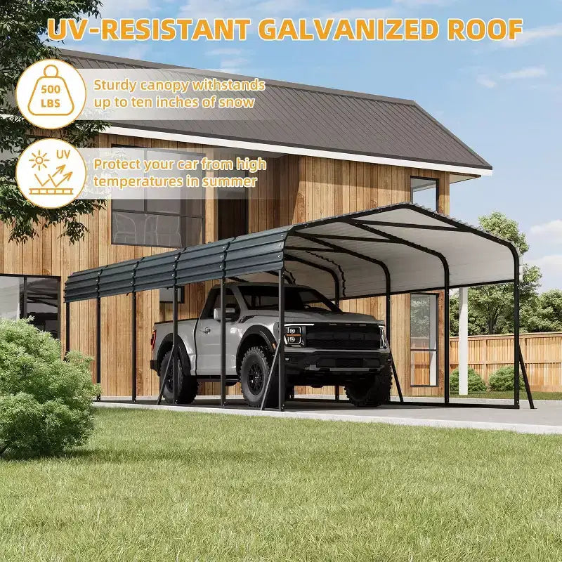 LinTimes metalen carport van 12x24 FT met gegalvaniseerd stalen dak, gepoedercoat frame, waterbestendige overkapping voor voertuigen en bescherming buitenshuis