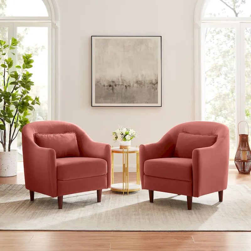 Set van 2 accentfauteuils van 28.34W, fluwelen kuipstoel met poten van massief hout