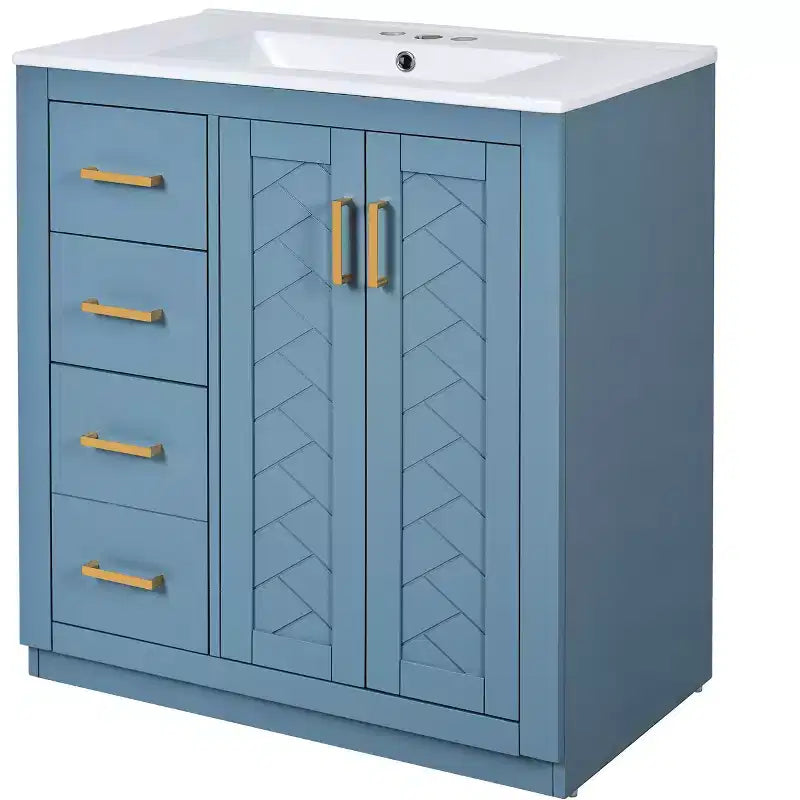 Badkamermeubel van 30 inch met enkele wastafel, kast en 3 laden - zwart / blauw / groen / indigo / wit
