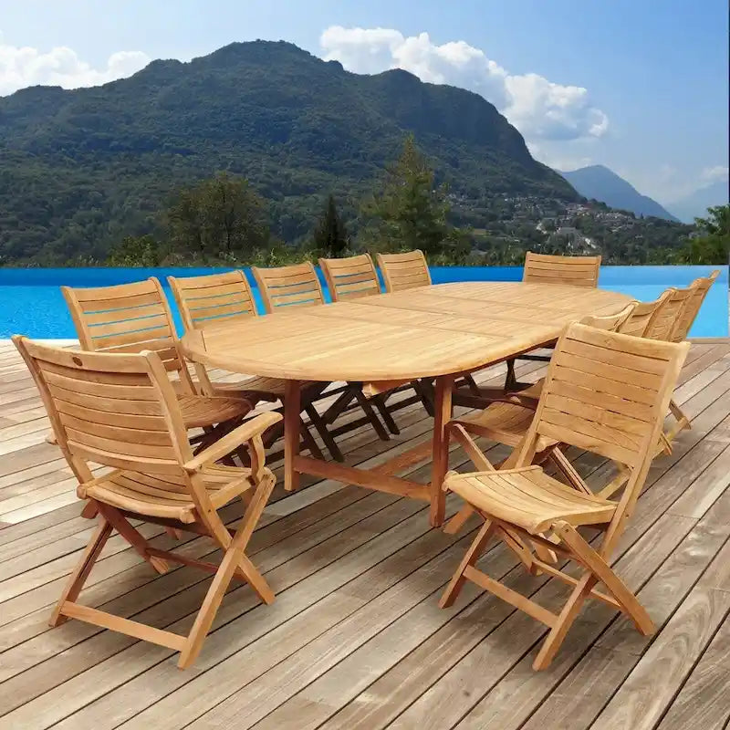 Ensemble de salle à manger extensible de patio Amazonia Teak Sessa, 13 pièces - 13 pièces