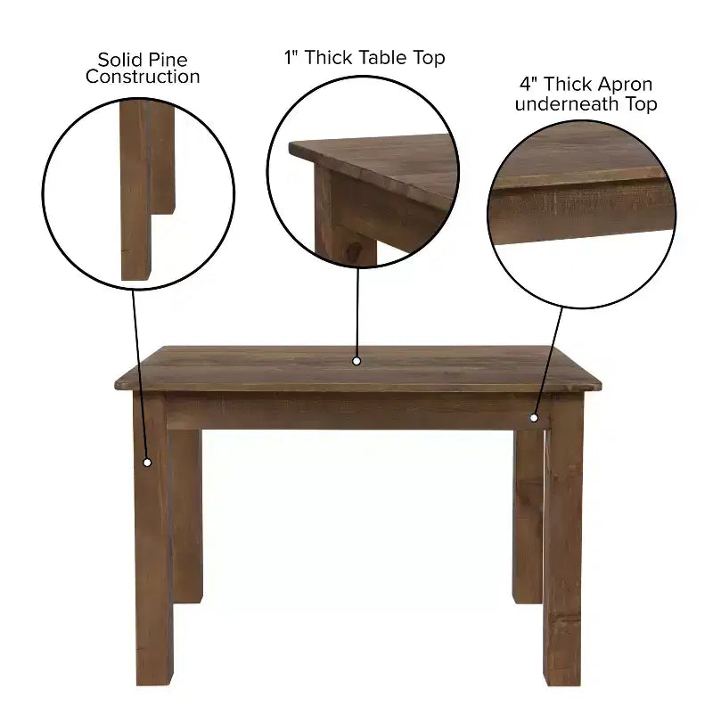 Tavolo da pranzo rettangolare in pino massello stile farmhouse Flash Furniture, 46 x 30