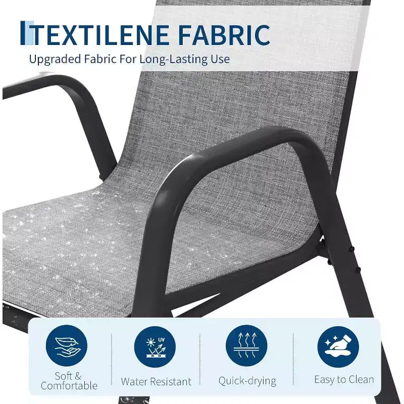 Chaises de patio, lot de 4/6 chaises de repas d’extérieur empilables et légères en textilène, toutes saisons, avec accoudoirs, pour la cour et le bord de la piscine