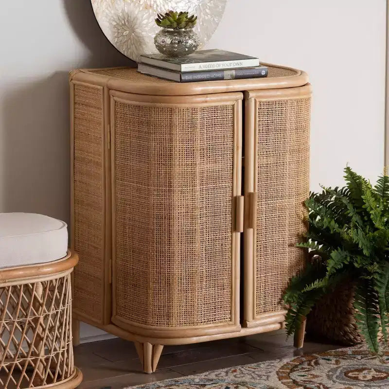 Meuble de rangement en rotin naturel bali & pari Yanka : fait main, 2 étagères, style bohème