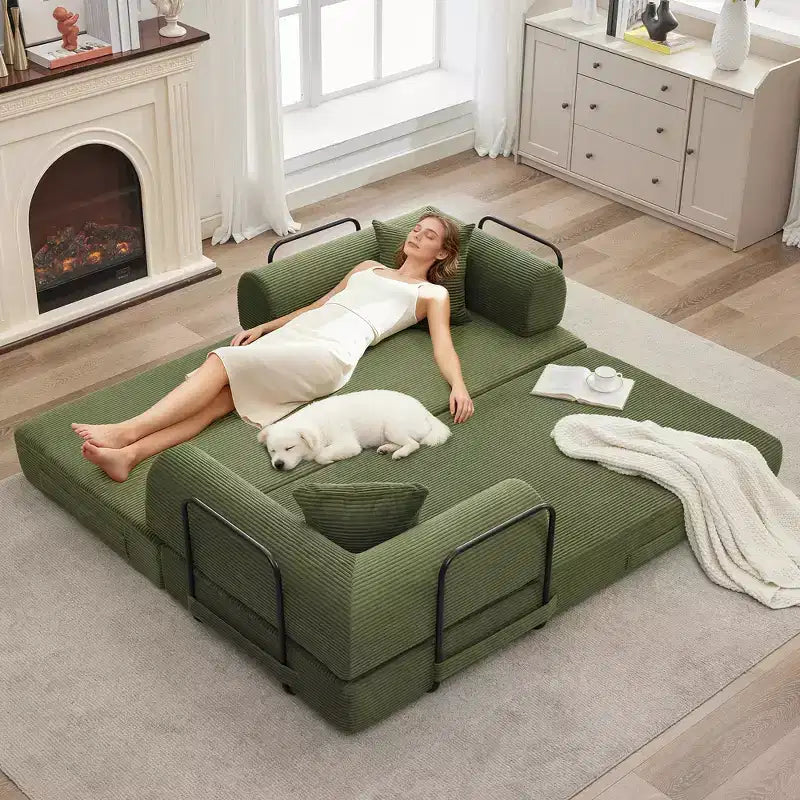 Acekool Schlafsofa mit umwandelbarem Bodensofa-Design, tiefer Sitzfläche und angenehmem Cordbezug