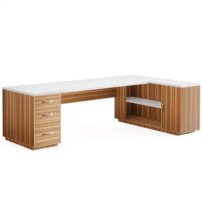 Scrivania direzionale a L Lantine da 85.8, scrivania per computer da ufficio extra large con cassetti portadocumenti per l'ufficio domestico