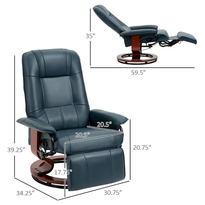 HomCom verstelbare handmatige relaxfauteuil van imitatieleer met draaivoet en comfortabele, ontspannende voetensteun