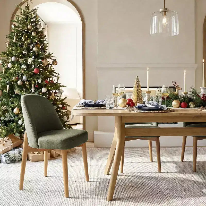 Ensemble de salle à manger de 9 pièces pour 8 personnes, table extensible à piètement en tréteau et chaises rembourrées avec pieds en bois massif-Panipeachy