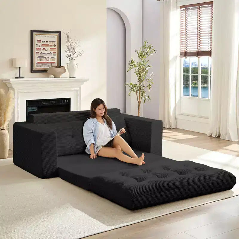 Canapé-lit futon convertible 2-en-1 Mjkone de 71', en tissu côtelé, pliable et capitonné avec boutons, canapé-lit deux places gain de place