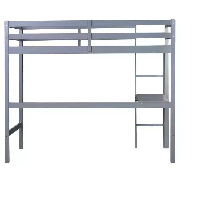 Okak minimalistisch hoogslaper met ladder, hoogslaper van rubberhout voor één persoon met veiligheidsreling en ingebouwd bureau, bedframes voor kinderen en tieners