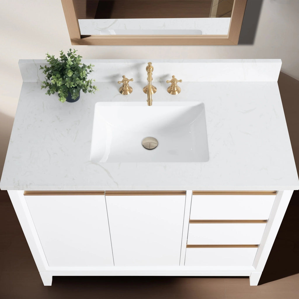 Meuble-lavabo de salle de bain Vanity Art avec lavabo en céramique et comptoir en marbre reconstitué