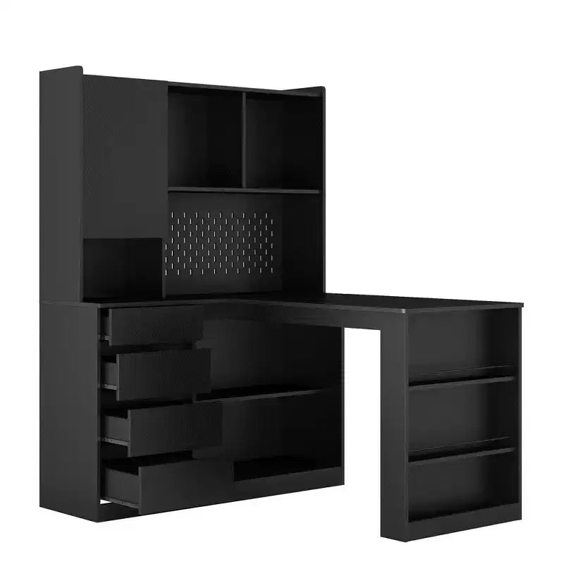 Hoekbureau van 46 inch in L-vorm met boekenplank en lades