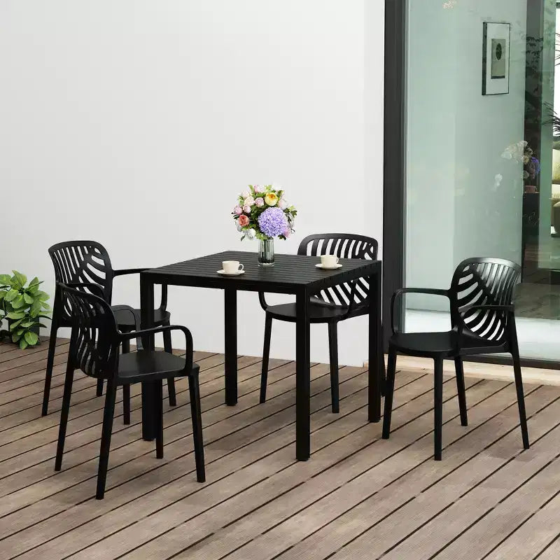 Ensemble de patio WestinTrends Playa de 5 pièces avec table carrée de repas d’extérieur et chaises empilables