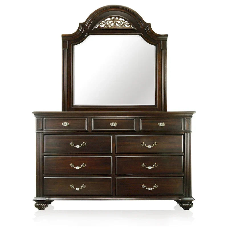Vame set tradizionale da 2 pezzi con cassettiera a 9 cassetti e specchio, di Furniture of America