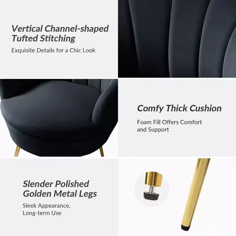 Fauteuil tonneau confortable avec pieds en métal doré, fauteuil d’appoint pour le salon