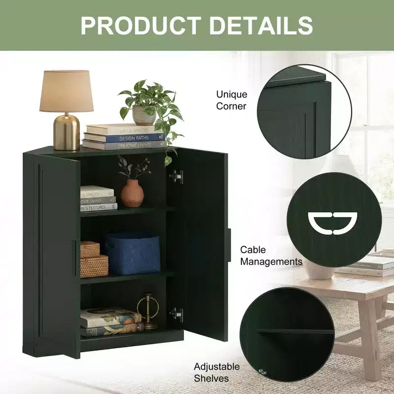 Dovelina hoekvitrinekast met verstelbare planken, dressoir, buffetkast, wijnkast, keuken- en eetkamerkast met houten deuren - 31H x 31W, 36H x 31W