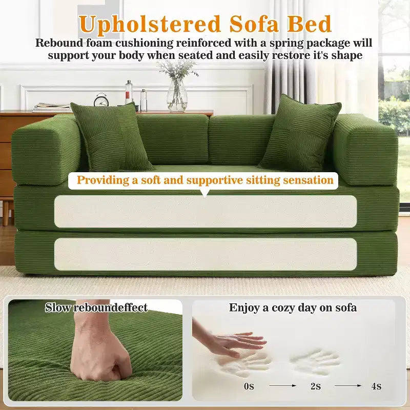 Dyonery canapé-lit pliant 78 en velours côtelé, convertible en lit, format king size, couchage au sol, canapé modulable 4-en-1 à combiner soi-même, confortable et dépliable.