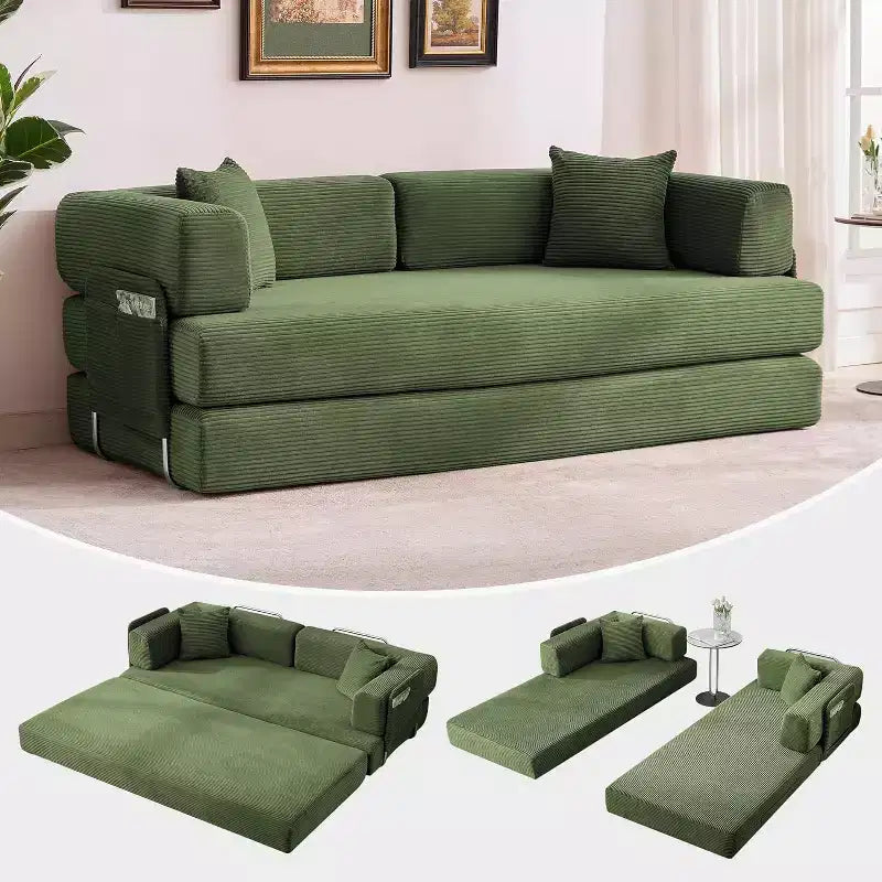 5-in-1 slaapbank, modulaire corduroy slaapbank van 78.8 met stevig frame, multifunctionele futon voor kleine ruimtes, woonkamer en logeerkamer