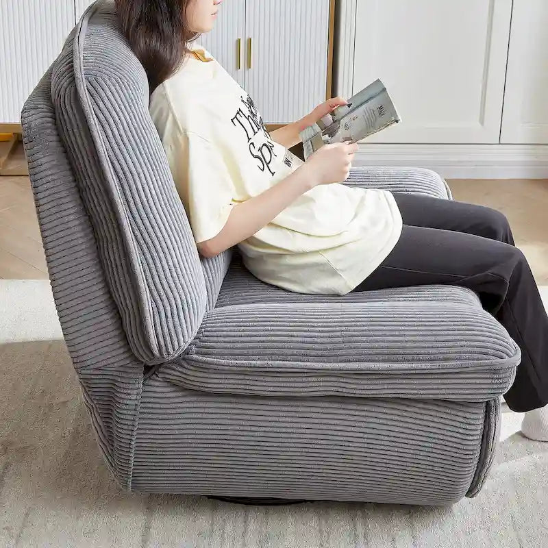 Drehsessel mit Cordbezug, Schaukelfunktion und Fußstütze fürs Wohnzimmer