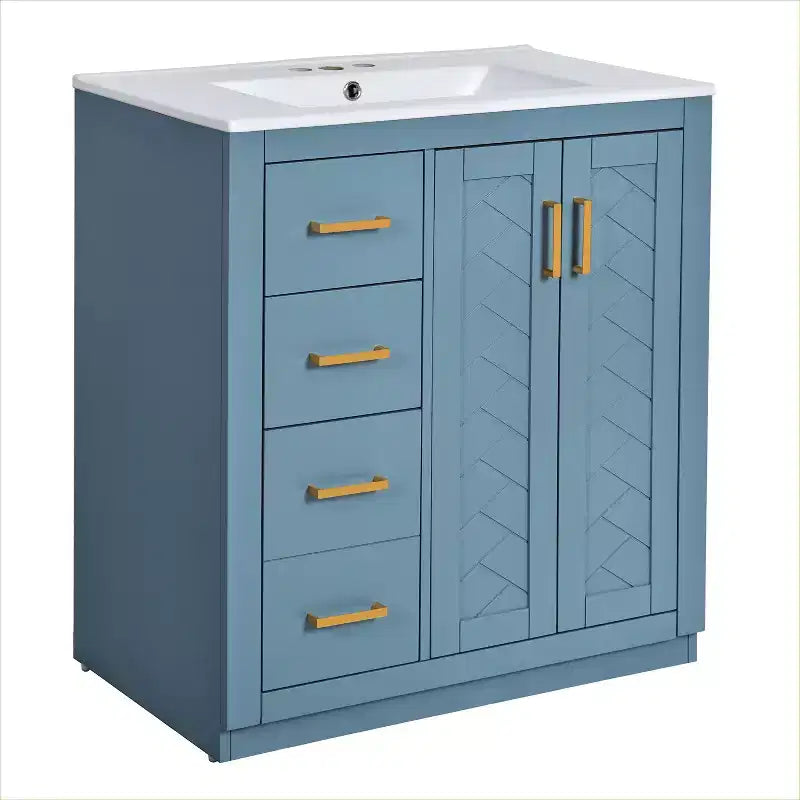 Badkamermeubel van 30 inch met enkele wastafel, kast en 3 laden - zwart / blauw / groen / indigo / wit