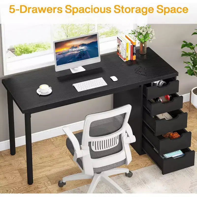 Scrivania per computer Lantine con 5 cassetti, moderna e semplice, da 47 pollici, per ufficio domestico, studio e scrittura, adatta a spazi piccoli