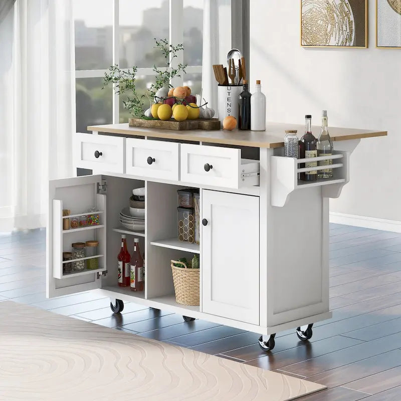 Desserte de cuisine avec plateau rabattable en bois d’hévéa