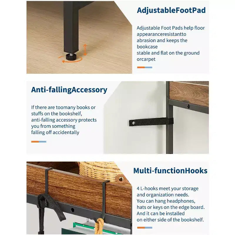 5-stufiges Eckbücherregal in L-Form, industrielles Bücherregal aus Holz und Metall, 65 (Rustikales Braun), beidseitig nutzbarer Stauraum für Wohnzimmer, Schlafzimmer und Heimbüro