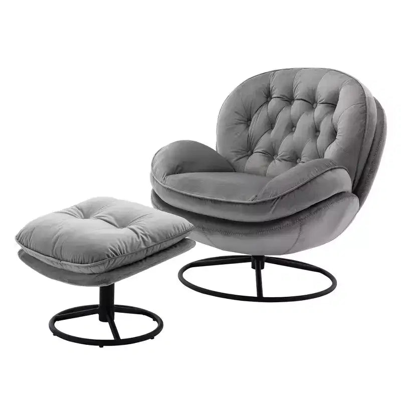Okak Samt-Sessel mit Hocker, moderner Sessel ohne Armlehnen im Mid-Century-Stil, bequemer, weicher Sessel zum Fernsehen und Spielen
